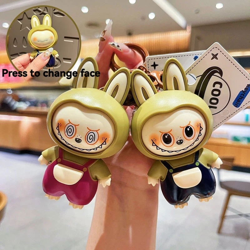 

New face changing canvas keychain, cute cartoon children's toys, couple's bags, pendants, small gifts