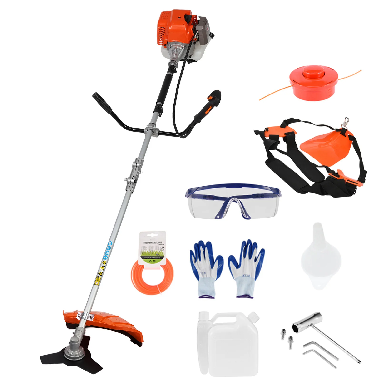 52cc Weed Wacker Gas Powered, 2 in 1 Cordless Hedge Trimmer, 2-Stroke Brush Cutter, Handheld Weed Eater, Plastic Handle