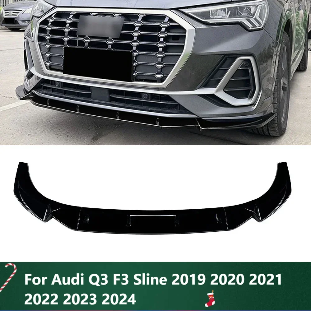 

New！Front Bumper Lip Spoiler Glossy Black Or Carbon Fiber Look Body Kit For Audi Q3 F3 Sline 2019 2020 2021 2022 2023 2024