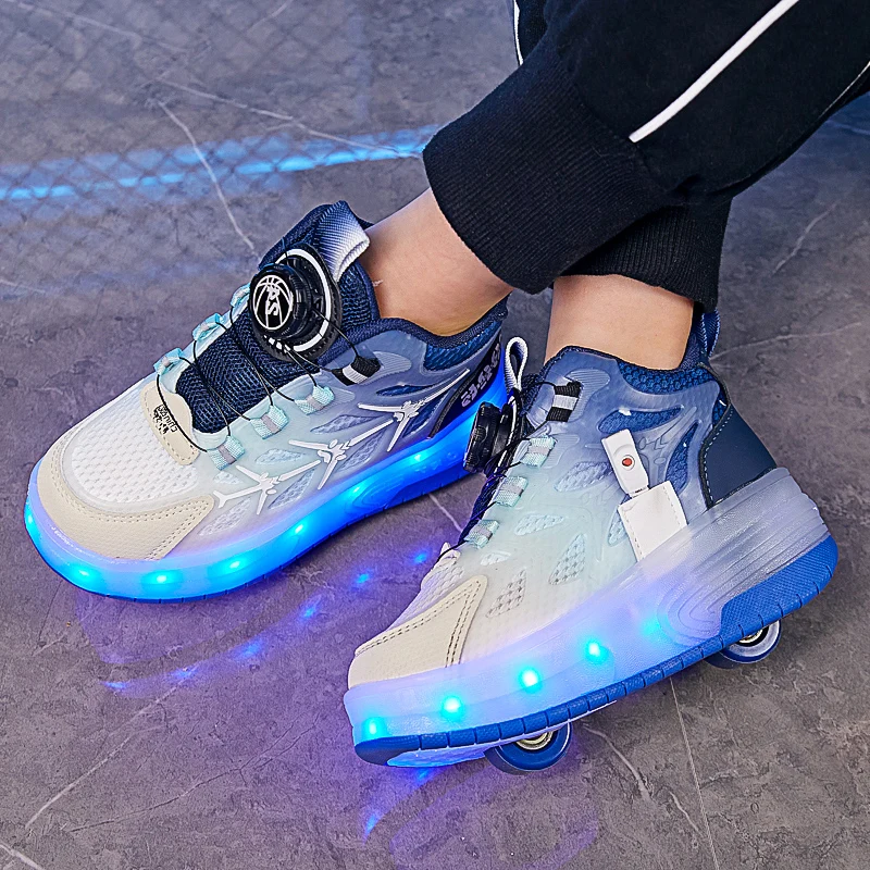 Wrotki Buty Dziecięce Sportowe 2-kołowe Trampki Chłopcy Dziewczęta Moda Casual Led Light Up Boot Dzieci Zabawka Gra Prezent Obuwie