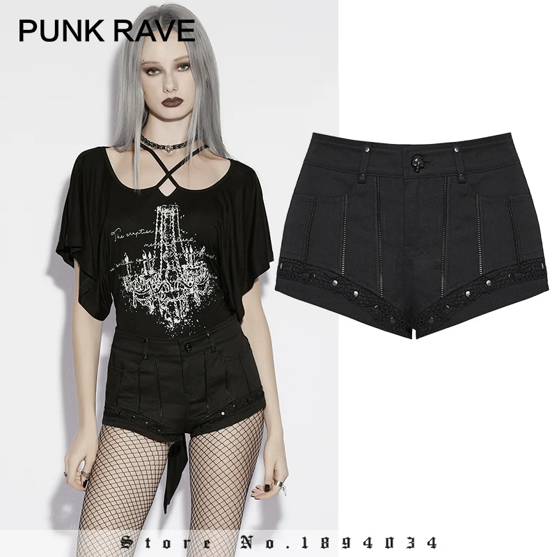 

PUNK RAVE Women's Punk Low Waist Symmetrical Zipper Twill Mesh Shorts Fashion Slim Dark Short Pants Summer Women Clothing