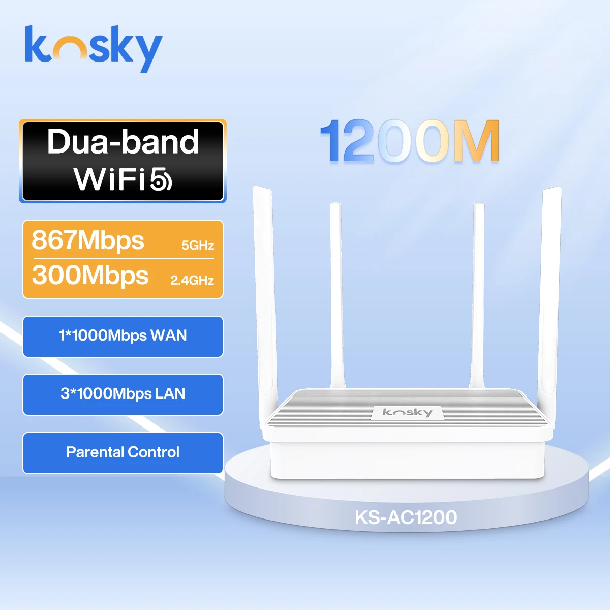 

Беспроводной маршрутизатор Kosky, полногигабитный Wi-Fi-маршрутизатор, двухдиапазонный, Mpde-маршрутизатор, режим повторителя, IPv6, родительское управление, для дома