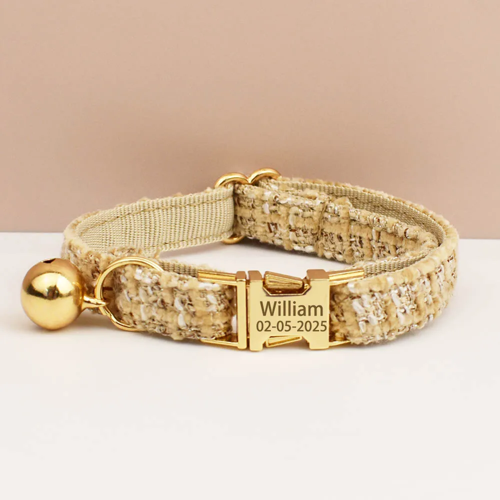 Personalisiertes Katzenhalsband- und Leine-Set aus Metallbeschlägen mit Glockengravur-ID-Tag für Haustierzubehör für Kätzchen – Detail 10
