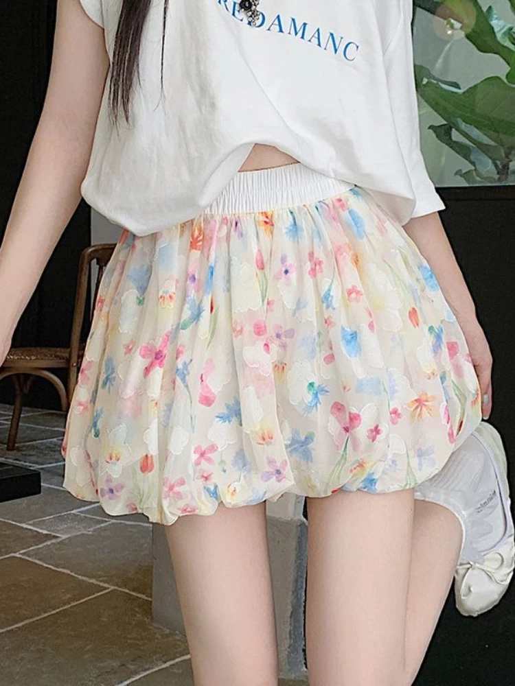 

Женские шорты с цветочным принтом, свободные, милые, в корейском стиле, модные, летние, милые, для отдыха, с эластичной резинкой на талии, повседневные, Kawaii, простые, Femme