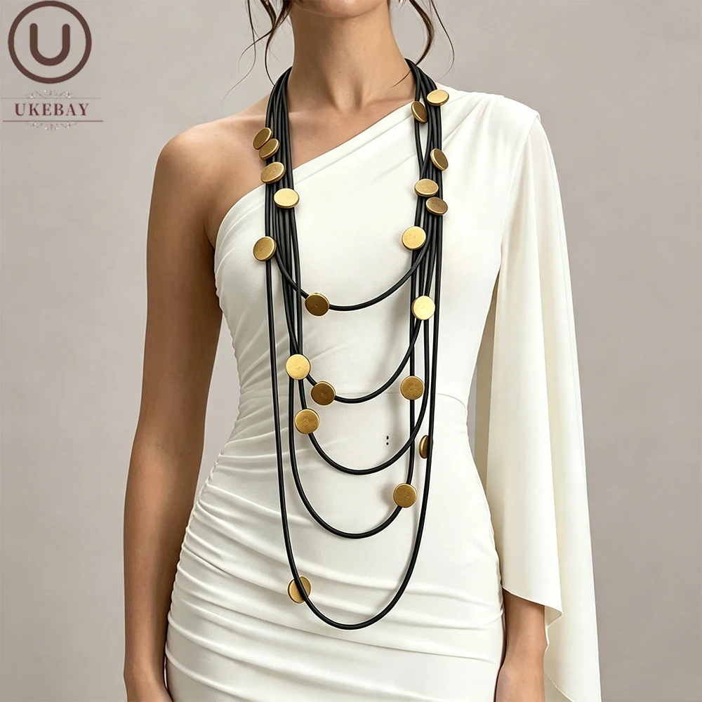 UKEBAY Long Multi Layered Statement Rubber Necklace For Women Gothic Avant Garde Jewelry Lightwieght Unique Punk Necklace