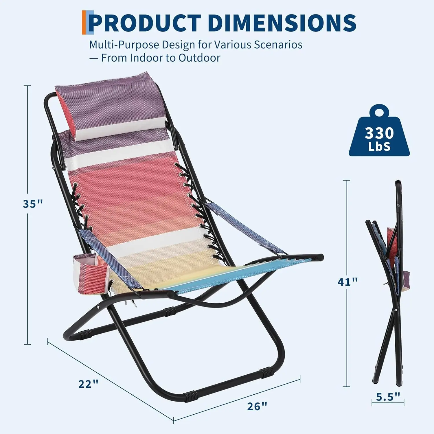 كرسي تخييم قابل للطي مع دعم للرأس، كرسي شاطئ مدمج ومحمول ومستقر، كراسي حديقة قابلة للطي للتخييم في الهواء الطلق والسفر