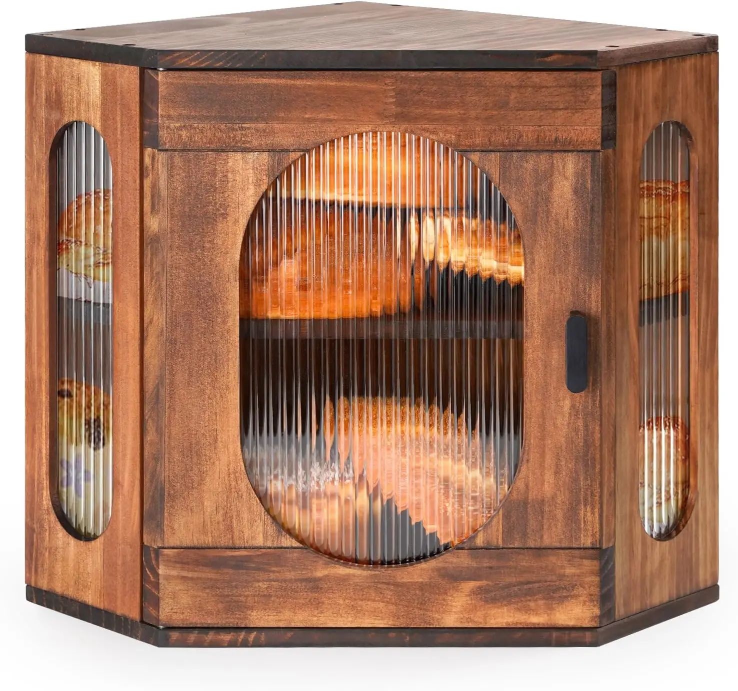 

Wooden Bread Box with Adjustable Shelves, Corner Design for Kitchen Countertop Storage