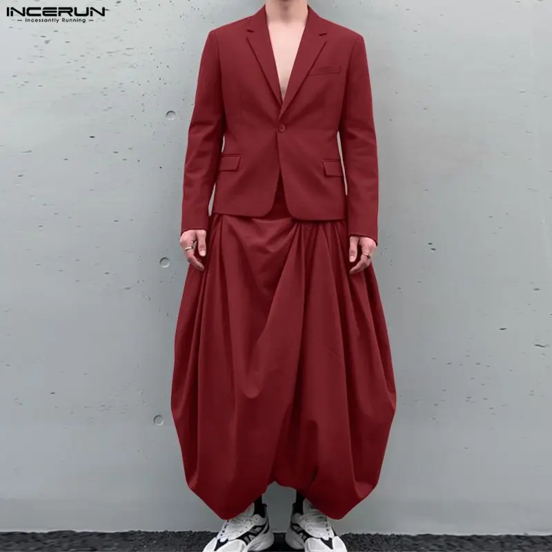 

INCERUN Men Sets Solid Color Lapel Long Sleeve Blazer & Pleated Pants Two Pieces Sets Streetwear Loose 2026 Fashion Men's Suits