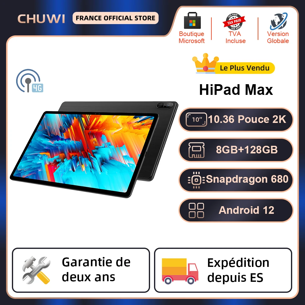 CHUWI-Tableta HiPad Max de 10,36 pulgadas, dispositivo con pantalla 2K, Snapdragon 680, ocho núcleos, 8GB, DDR4, 128GB de almacenamiento, UFS, 4G,