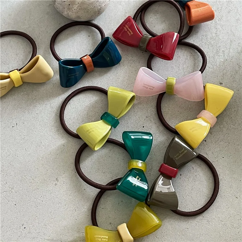 New Sweet Cute Bowknot Hair Clips Acetate Geometric Barrettes Plain Color Hairpins Korean Ins Girls Women Accessories Side Pins