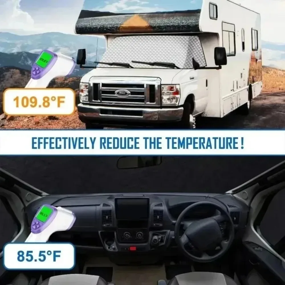 

With Mirror Cutout Silver Durable RV Window Windshield for Car Exterior Protector Front Window Sunshade RV Accessories 4Layer