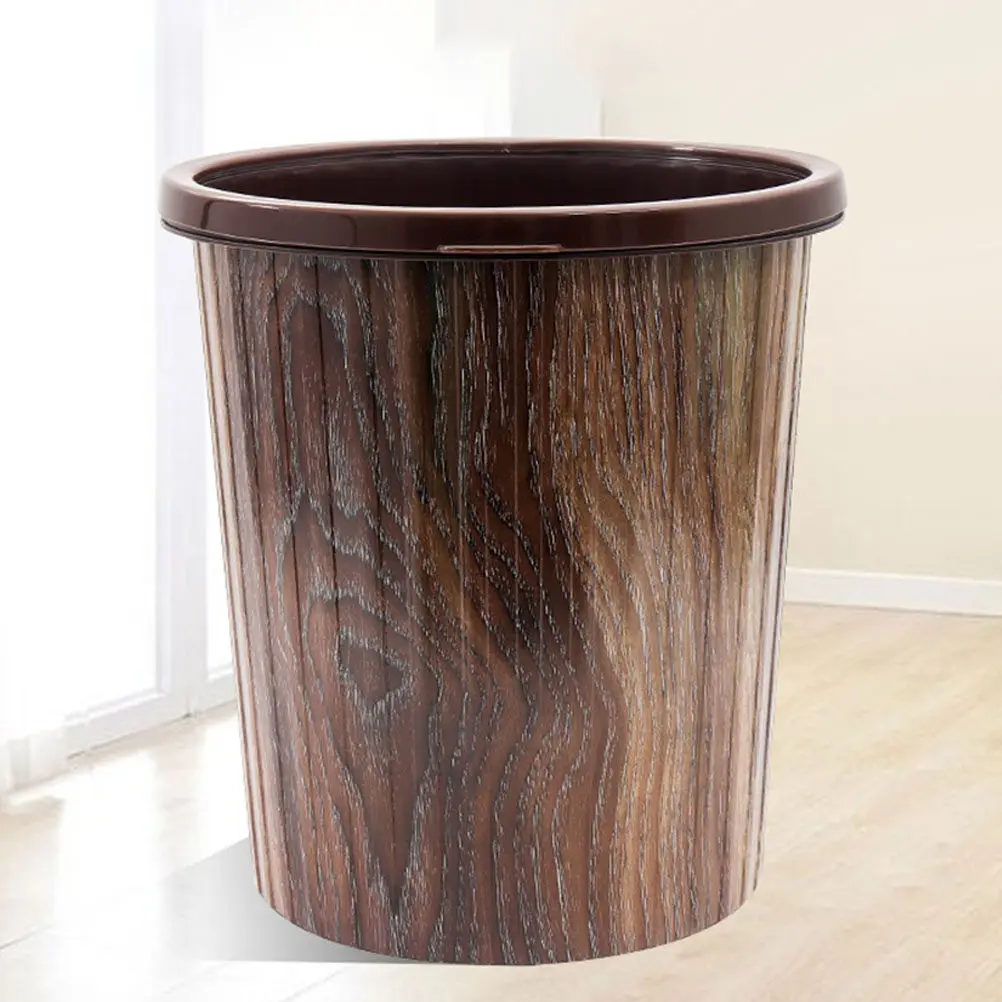 1Pcs Simulated Wood Grain Trash Can Large Capacity Waste Bin for Home Kitchen Bathroom Office Rubbish Container with Pressing