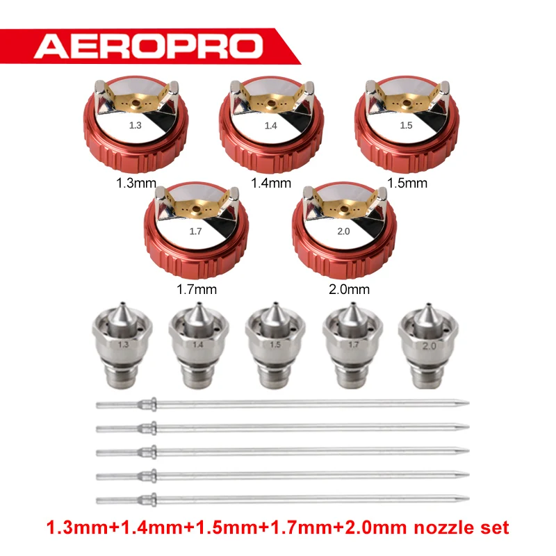 

AEROPRO LVLP Spray Gun Accessories Nozzle Set 1.3/1.4/1.5/1.7/2.0mm Nozzle Needle Air Cap Set For A610 R500 Spray Gun