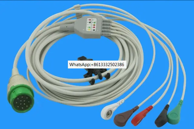 

Compatible 5lead AHA Snap ECG Cable II Patient Monitor 12Pin 1K Resistance