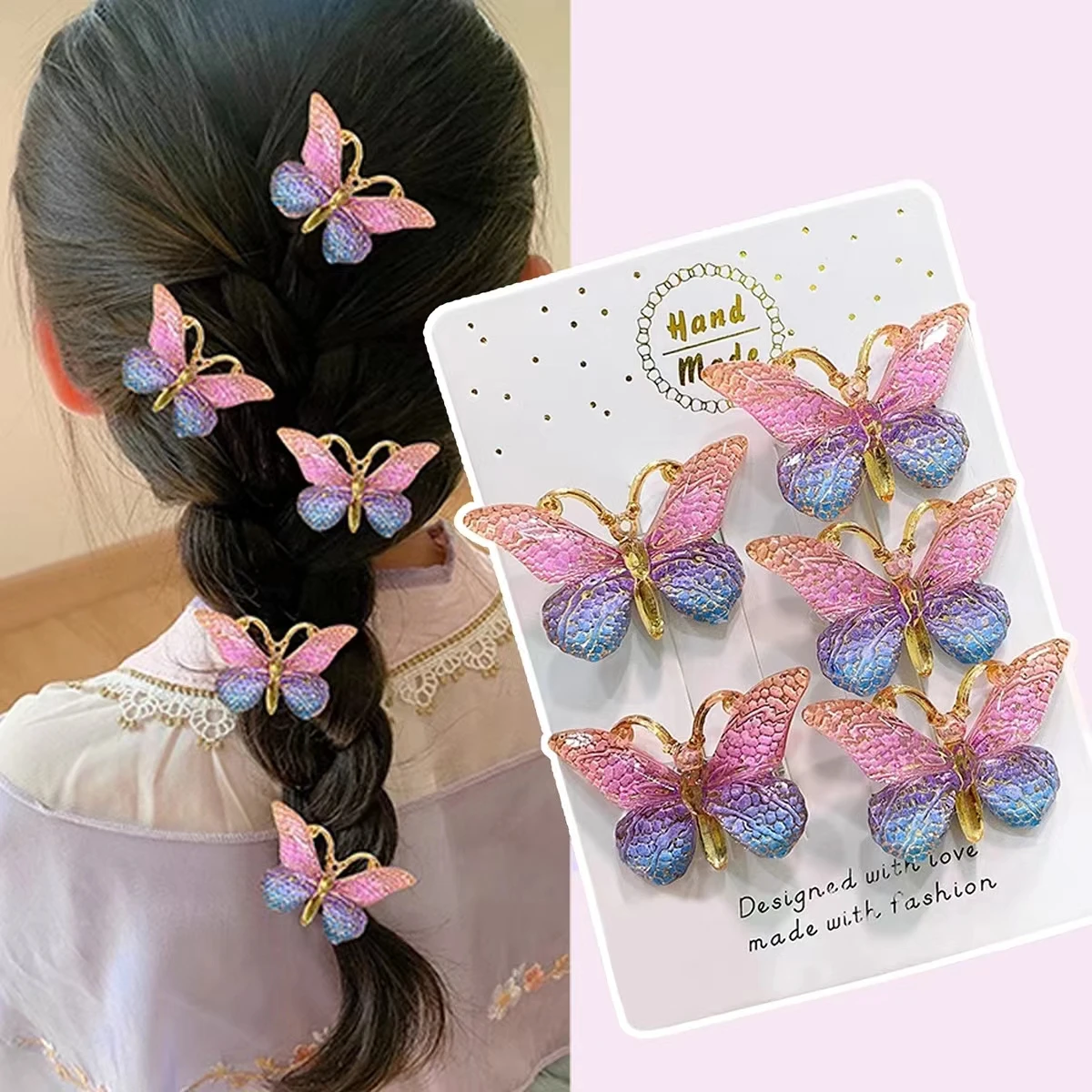 5pcs Sweet Stereoscopic Color Butterfly  Gradient Cute Baby Hairpins Kids Hair Clips Children Headwear Princess Girls Accessori