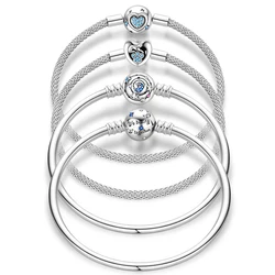 New 925 Silver Color DIY Charms Bead 17-20CM Bracelets Original Charm Heart Family Ball Star Bracelet Bangle Snake Chain Jewelry
