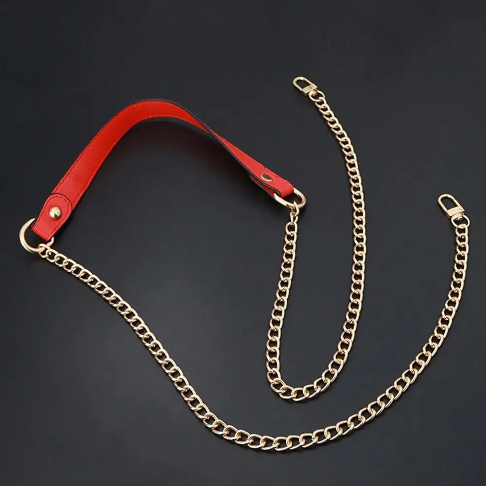 DIY 120cm Replacement Shoulder Crossbody Bag Strap Black PU Leather Handle with Metal Chains