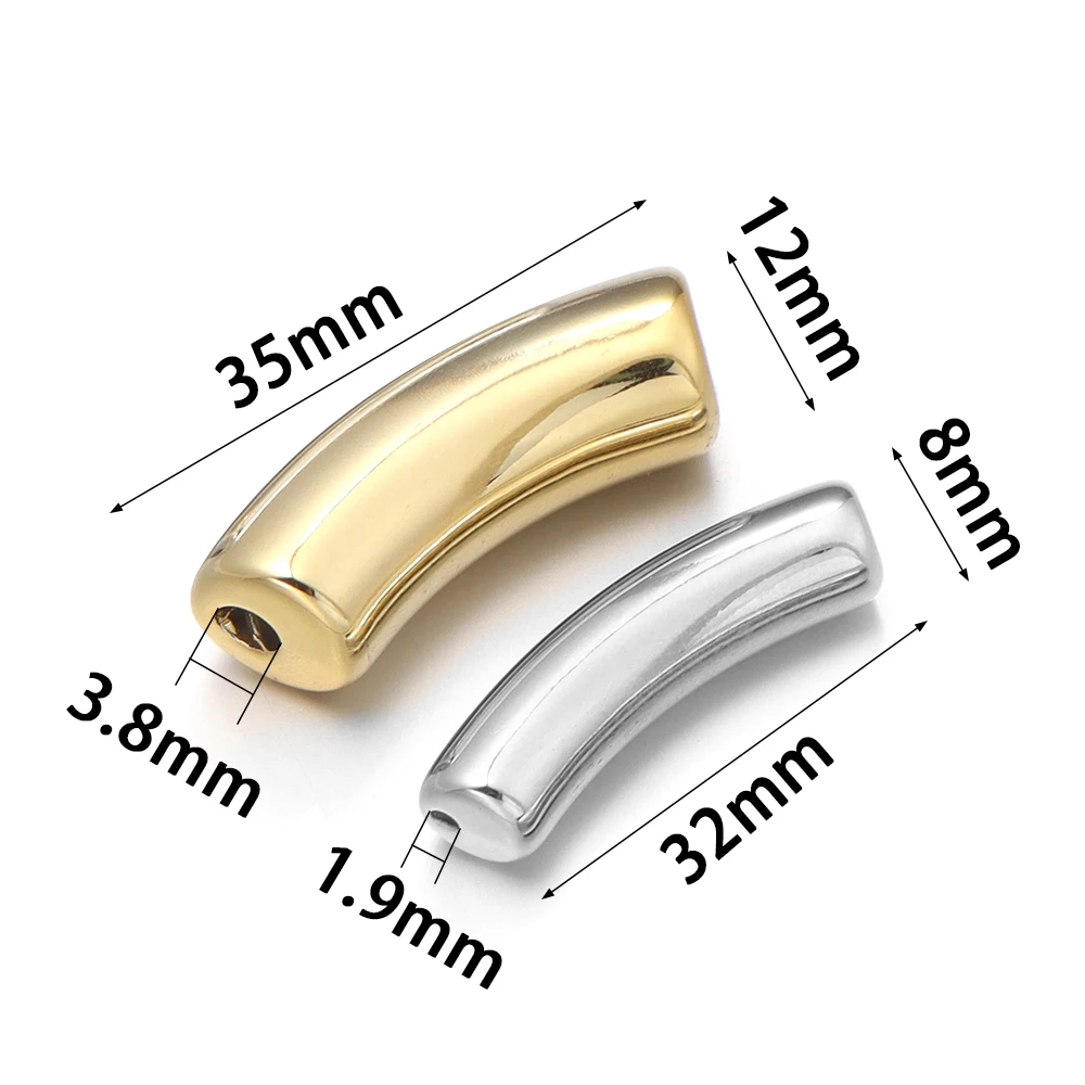 10 Stück/Set CCB Bambus-Röhrchenperlen Gold/Silber Grobe Gebogene Lose Abstandsperlen für DIY Armband Halskette Schmuckzubehör – Detail 1