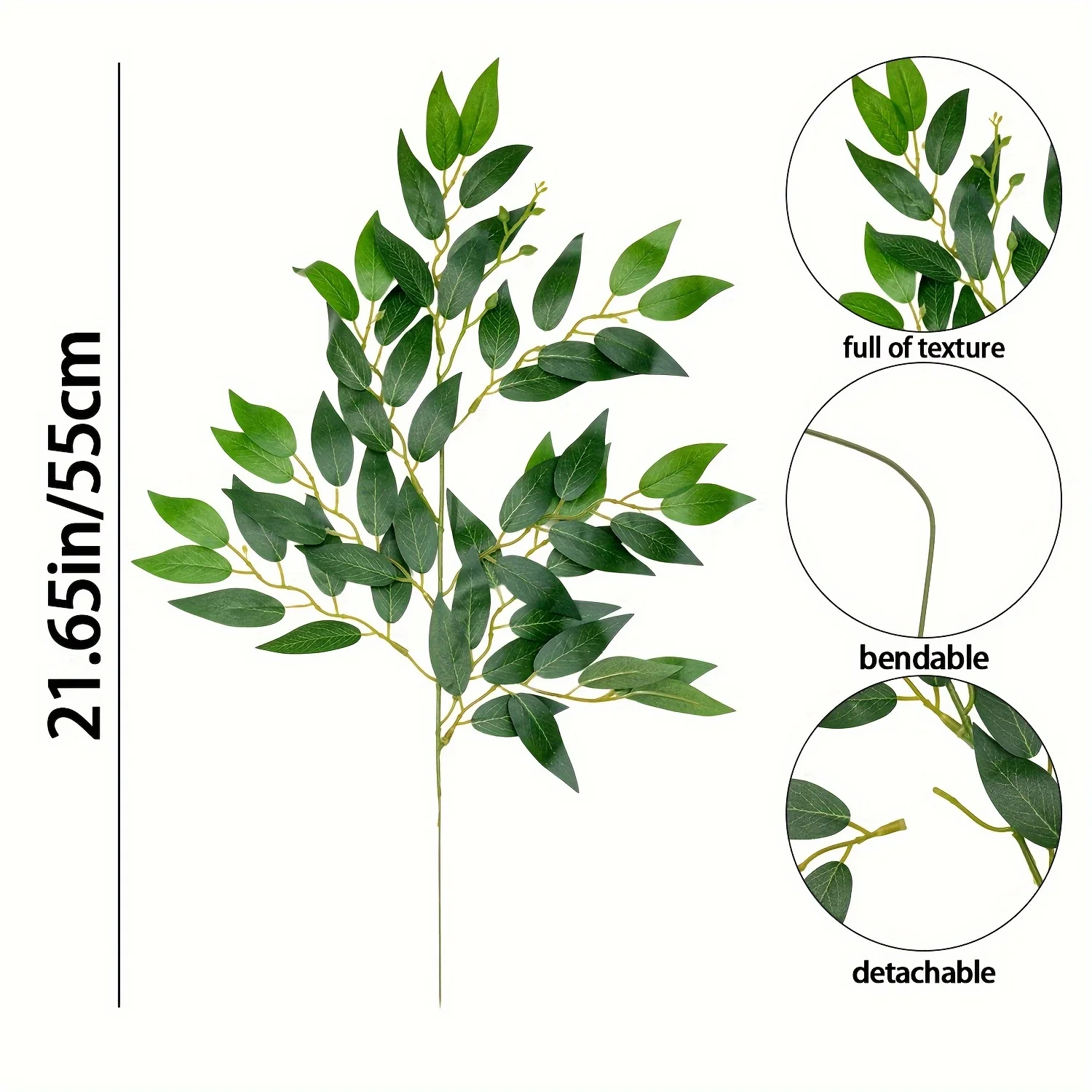 Künstliche italienische Ruscus-Grünpflanzenstiele, künstlicher grüner Blätterstrauß für Vasen, Hochzeitsbögen, Heimdekoration und Tischdekoration. – Detail 3