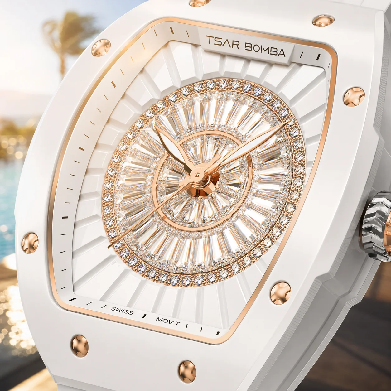 TSAR BOMBA Women’s Quartz Watch Swiss Ronda Movement Sapphire Crystal Ceramic Design 5ATM Waterproof Elegant Luxury Timepiece