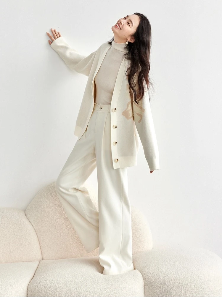 SENTUBILA Cardigan lavorato a maglia per donna Allentato scollo a V Jacquard Top a maniche lunghe 2025 Autunno Moda Casual Abbigliamento donna W51H58098