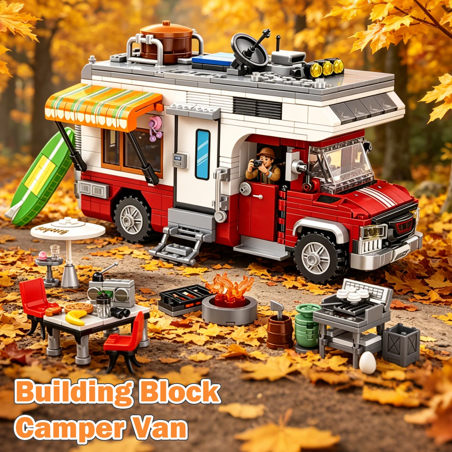 924piece Camper Van Building Blocks Set Assembly Puzzle Bricks Model with LED Light Desktop Home Decor Toys for Kids Boys Gifts