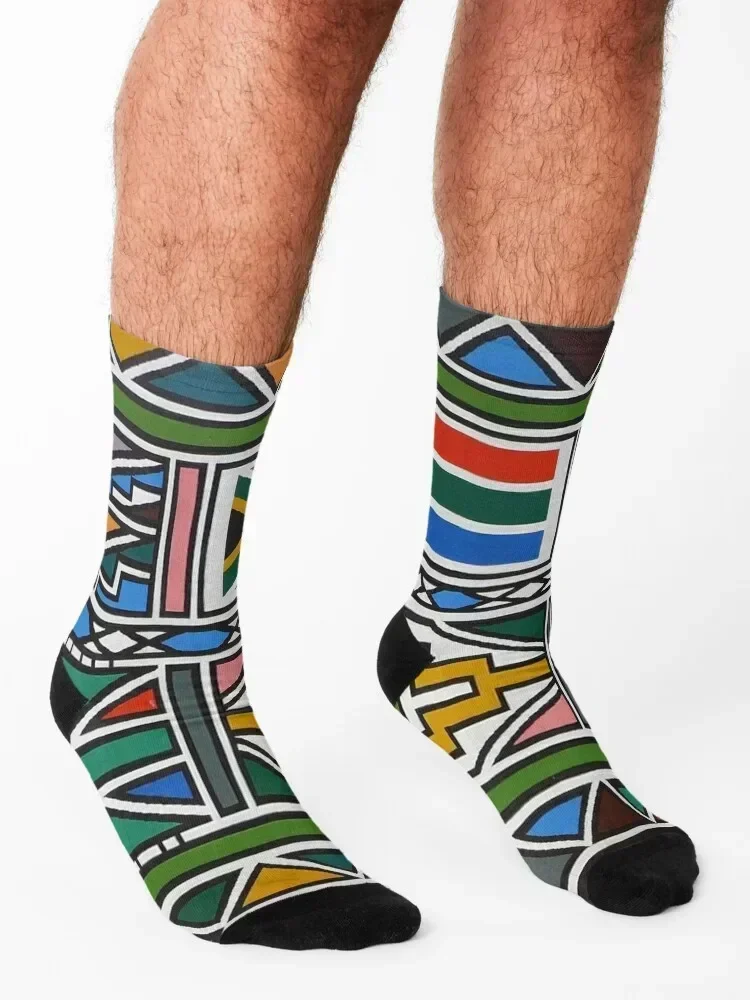Ndebele Africa design Socks heated colored loose Antiskid soccer Luxury Woman Socks Men's
