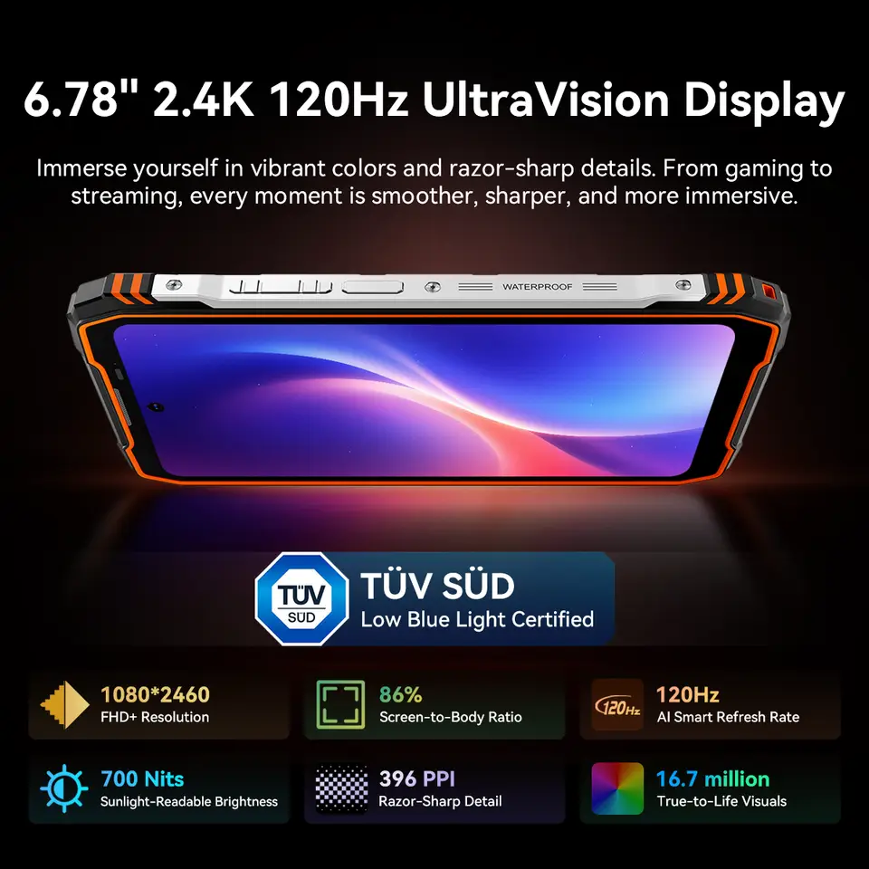 هاتف بلاك فيو إكسبلور X1 الذكي المتين بشاشة 6.78 بوصة 2.4K بمعدل تحديث 120 هرتز، معالج ديمينسي 7050، بطارية 10000 مللي أمبير مع شحن 55 واط، كاميرا 108 ميجابكسل + 50 ميجابكسل - 3