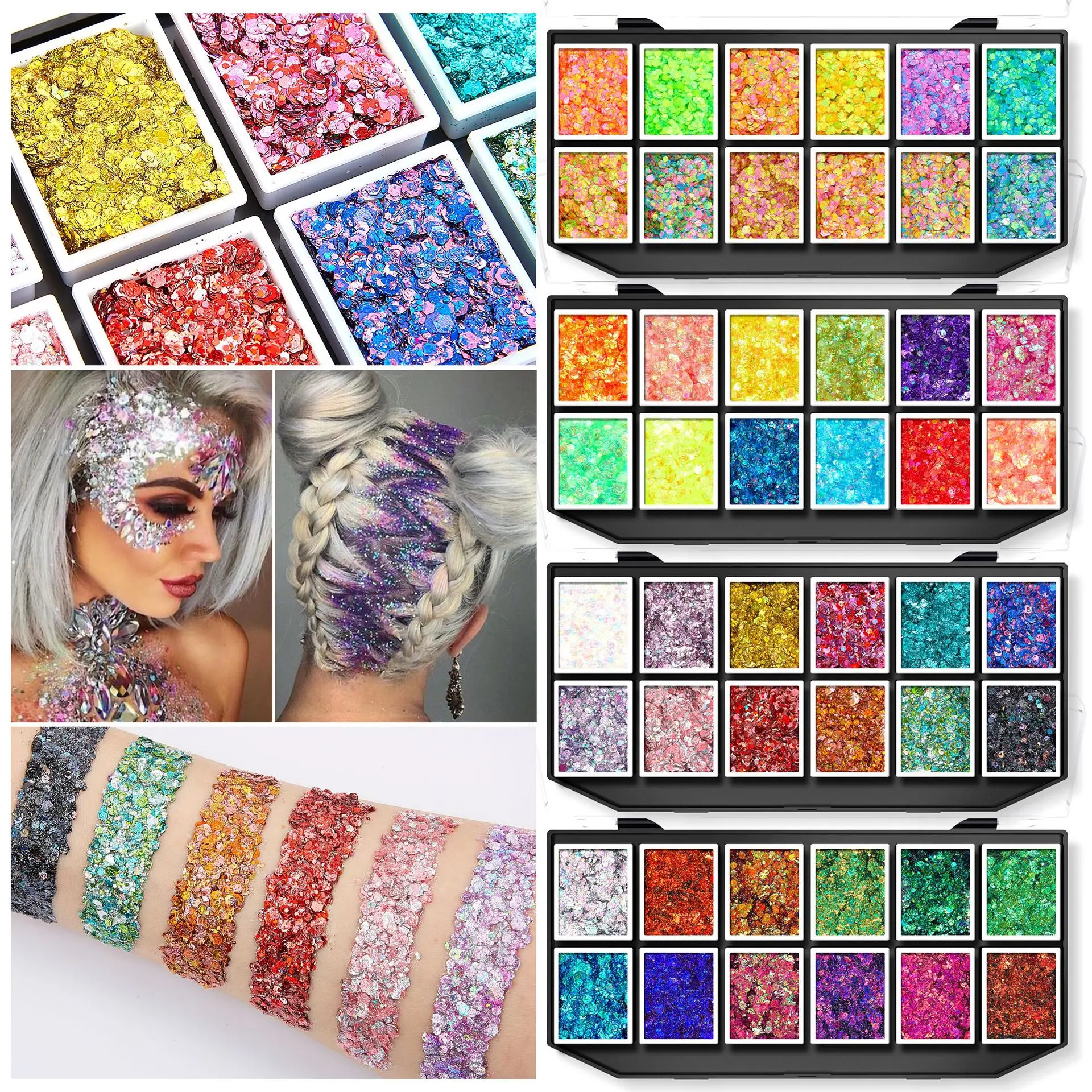 Glitter Gel Palette Body Art Face Painting Luminous Holographic Safe Special Effects Stage Gel Sequins Carnival Festival Makeup