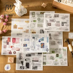 JIANWU Hand Written Letter Series Vintage Label Stamp Material Collage PVC Transfer Sticker Creative DIY Journal Stationery