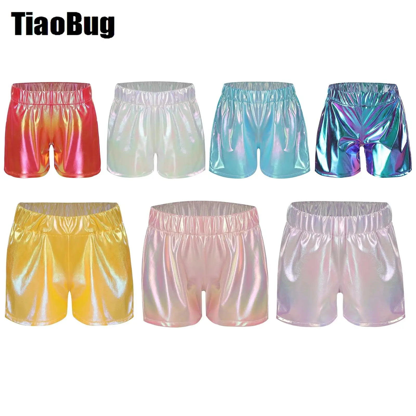 

Kids Girls Jazz Shorts Metallic Elastic Waistband Sparkly Shorts Dance Cheerleading Stage Performance Costume