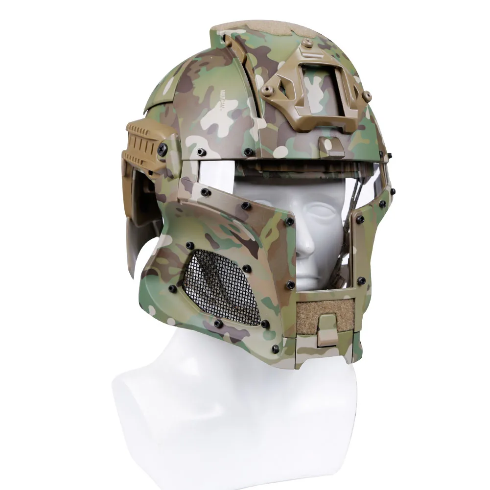 Tactical Full-covered Helmet with Visor Goggles Adjustable Medieval Iron Warrior Airsoft Helmet for Paintball Hunting Cycling