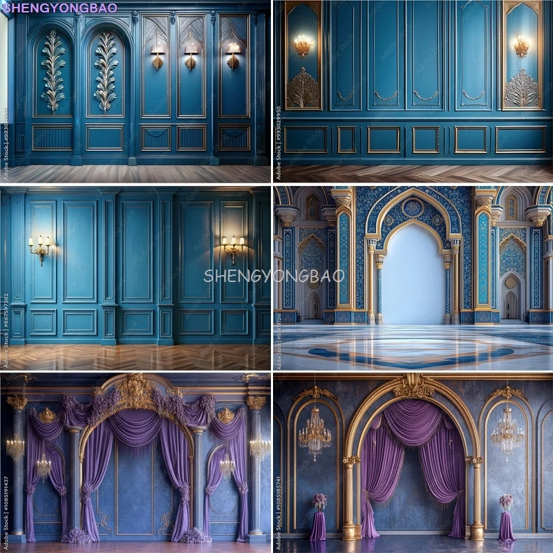 

Golden Palace Interior Background Elegant Hall Marble Columns Arch Windows Luxury Weddings Banquets Photography Backdrops GK-02