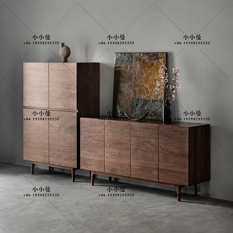 North American Black Walnut Side Cabinet Nordic Style Living Room Entrance Storage Unit Wabi Sabi Wall Mounted Wine Cabinet