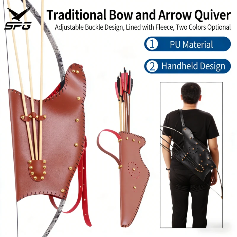 

SPG стрельба из лука колчан сумка для лука традиционный длинный лук набор охотничье снаряжение для стрельбы регулируемые ремни кожаный держатель для стрел