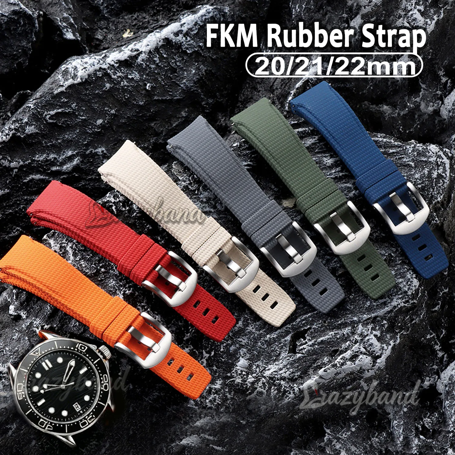 Bracelets en caoutchouc FKM 20/21/22 mm à libération rapide, bracelet sport universel, étanche, marron, pour montres Longines, Omega, Seiko