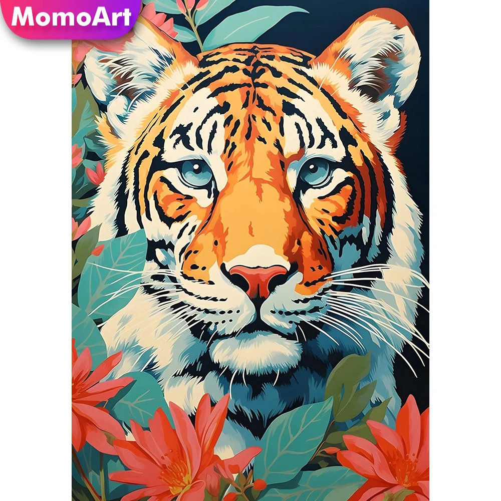 Momoart Tiger-Diamant-Stickerei, Tiergemälde zum Selbermachen, geeignet für Anfänger, Diamant-Mosaik-Kreuzstich-Set, handgefertigtes Geschenk
