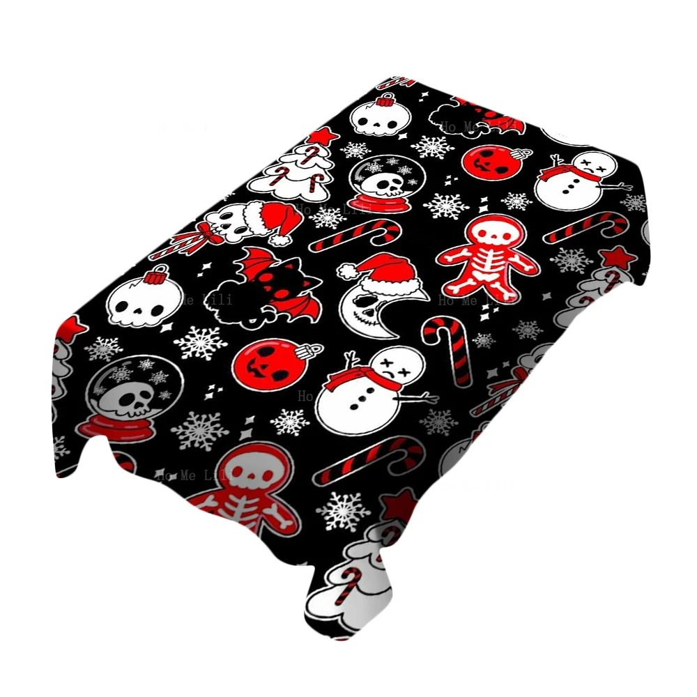 Goth Christmas Designs Gingerbread Cookie Skull Candy Cane Trick Or Treat Ghosts Witches Halloween Cute Rectangular Tablecloth