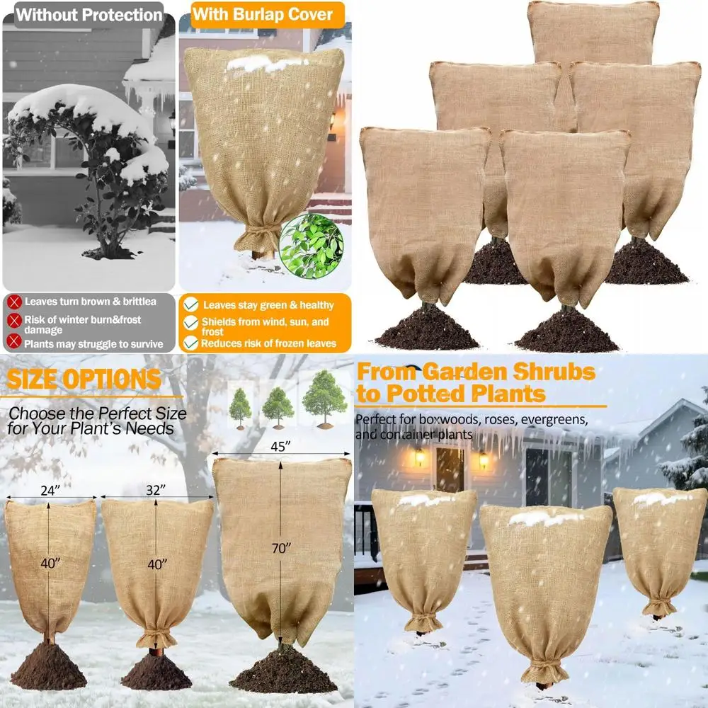 

32x40 Inch Reusable Burlap Plant Bags for Winter Protection, Cold-Resistant Garden Covers for Outdoor Plants, Trees, and Bushes