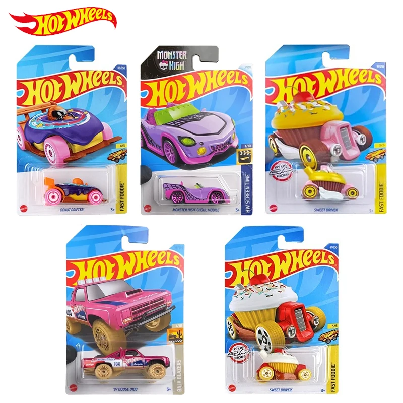 Hot Wheels Car 2024 Pink Donut Drifter Sweet Driver 87 Dodges D100 Monster High Ghoul Mobile Model Boys Toys Christmas Gift