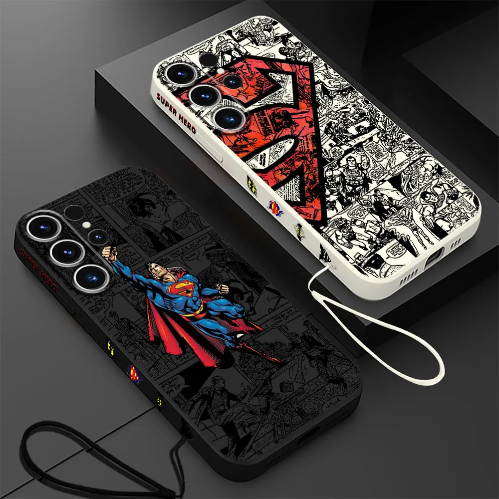 Square Liquid Silicone Case for Samsung Galaxy S22 S24 Ultra S21 Plus S20 FE S23 Ultra 5G S22 Coque S-Superman Comics Cover