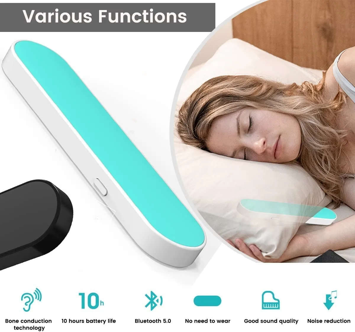 تحت الوسادة سمّاعات بلوتوث لاسلكية للنوم المعونة مكبرات الصوت صندوق تشغيل الموسيقى قابلة للشحن النوم سمّاعات بلوتوث للنوم الجانبي