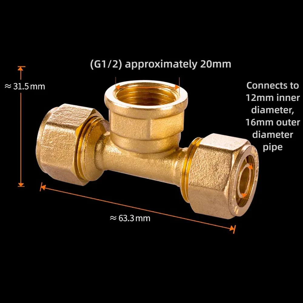

New Male/Female Thread Brass Pipe Fitting 2/3 Ways 1216 Pipe Connectors Copper Connectors Floor Heating