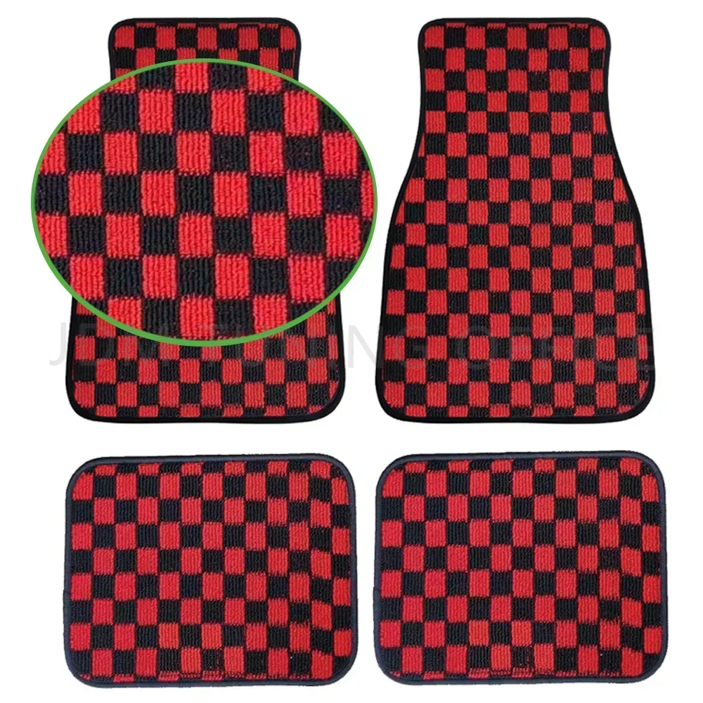 4PCS Teppich Boden Matte Dadu Würfel Auto Boden Matte Zubehör Klassische Anti-Slip Karierten Druck Boden Fuß Pad matten