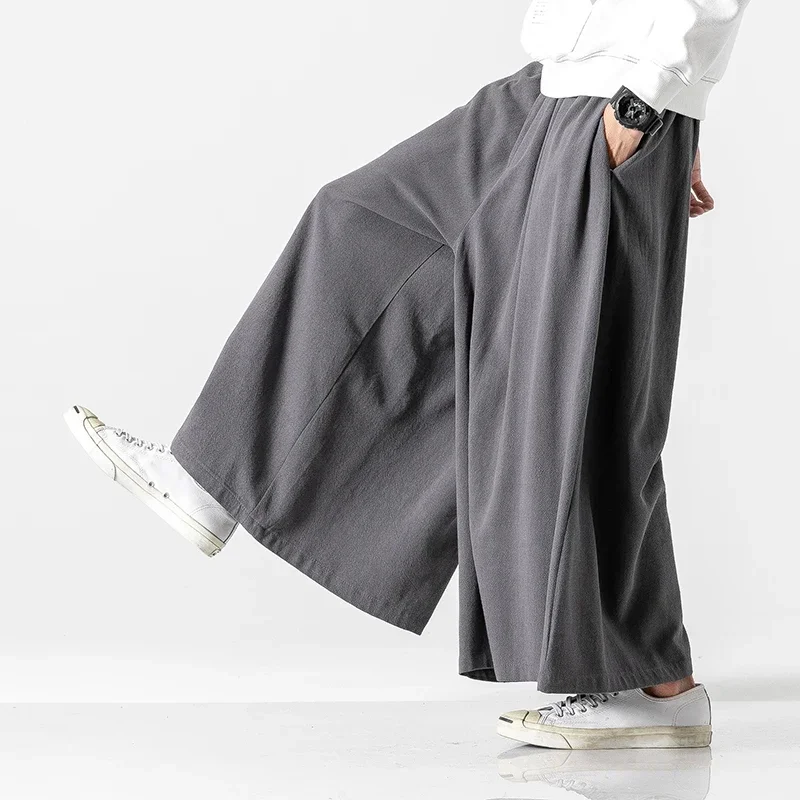 Chinese Style Cotton Linen Men Clothing Casual Wide Pants Loose Plus Size Breathable Comfortable Harajuku Oversized Men Trousers