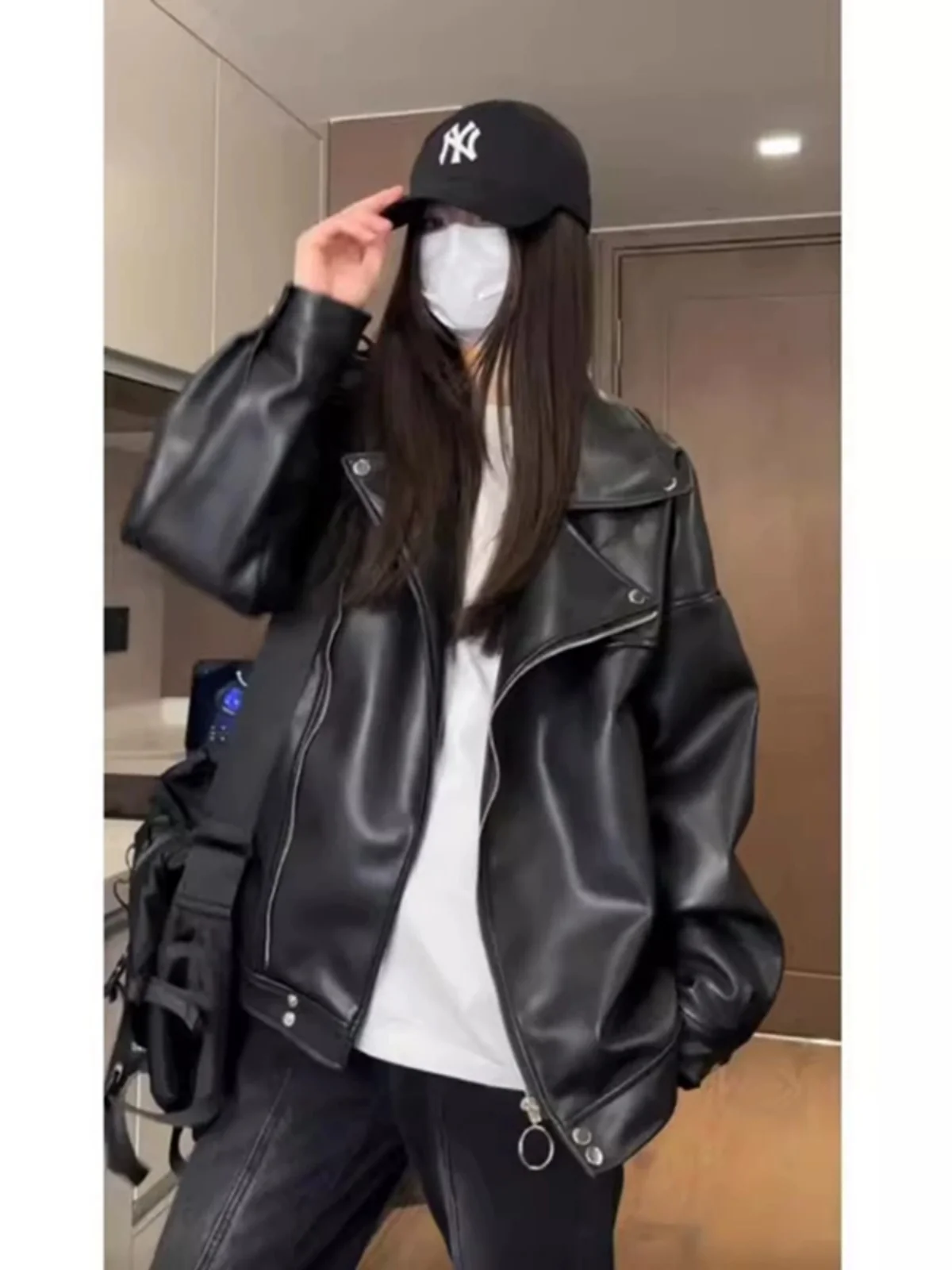 

Мужская модная утепленная куртка из искусственной кожи Bla PU в стиле мотоциклетной/бейсбольной куртки, осенне-зимнее молодежное пальто свободного кроя, водонепроницаемое