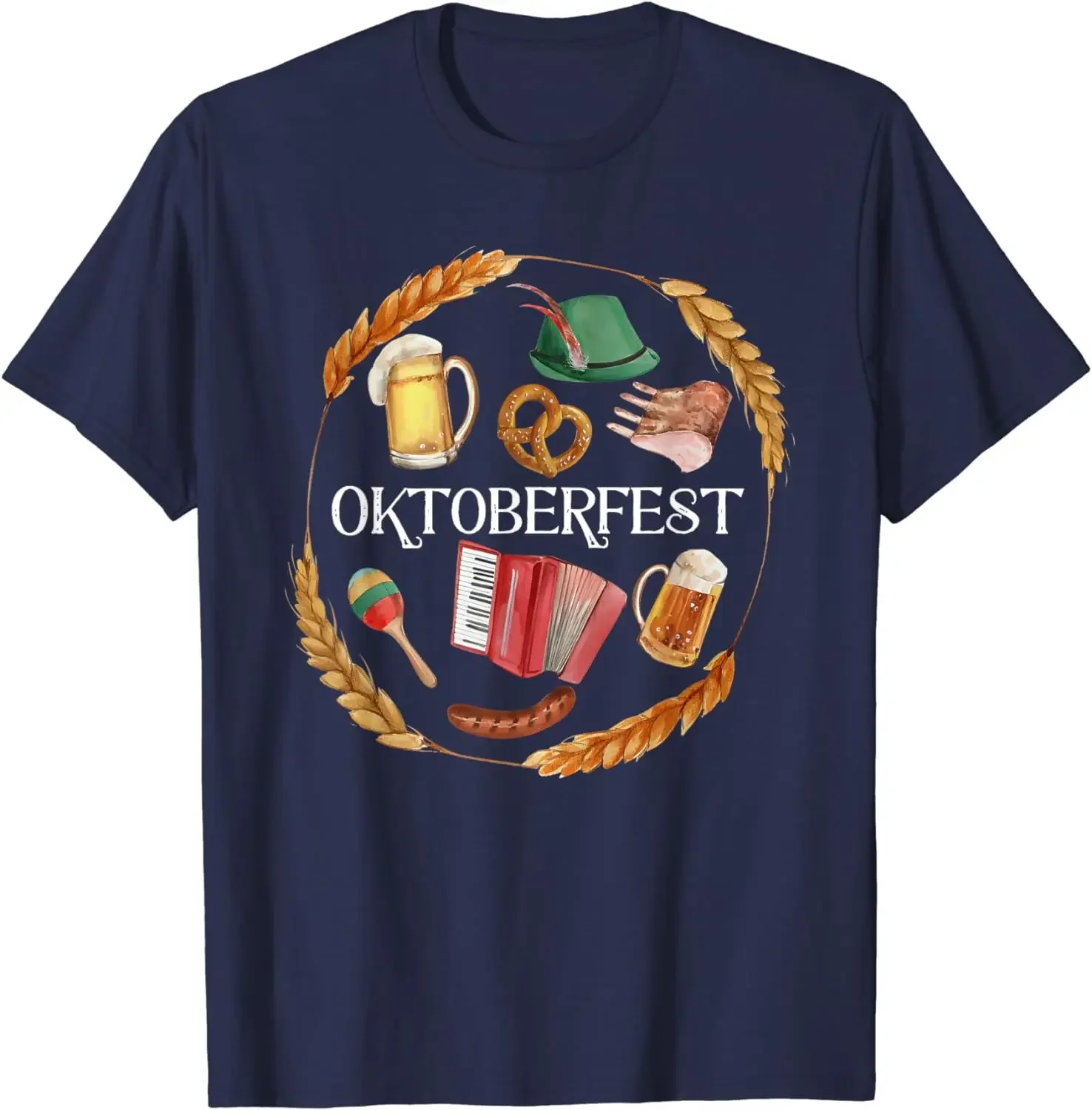 Retro Oktoberfest Culture Food Bavarian Germany Beer Drinking T-shirt Sausage Wheat Beverage Short Sleeve