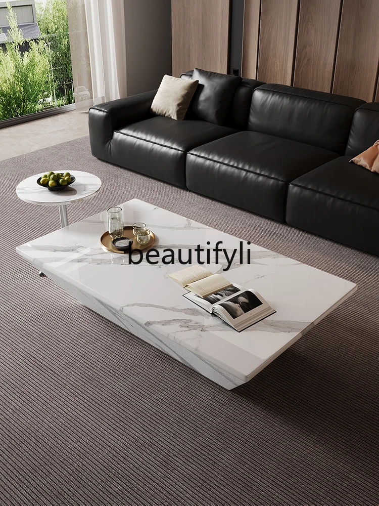 

New Italian minimalist natural marble coffee table simple living room rectangular coffee table