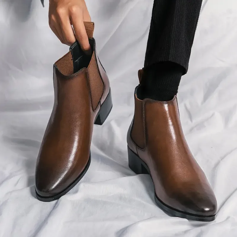 Marca de luxo botas de couro masculino moda chelsea bota clássico negócios botas casuais homens botas de plataforma antiderrapante botas masculinas