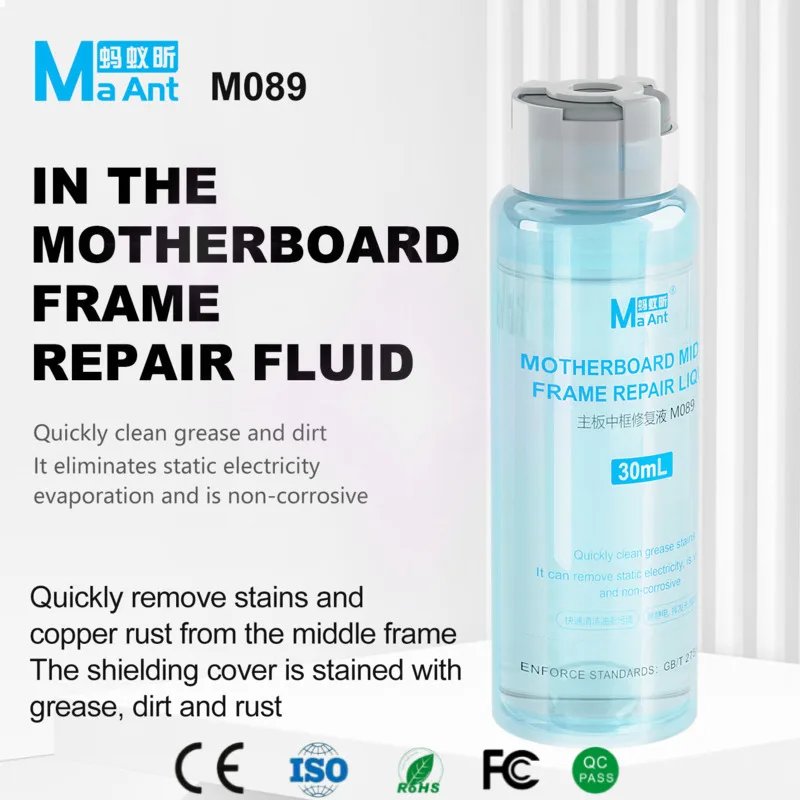 

MaAnt M089 Mainboard Midframe Repair Liquid 30mL Quick Cleaning Solution for Stubborn Stain Grease & Rust on PCB Shielding Cover